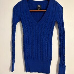 American Eagle Outfitters Sweater Womens S Y2K Cable Knit V Neck Vintage Blue